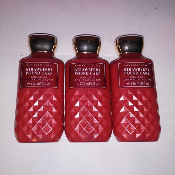 Bath & Body Works Set of 3 Lotion Strawberry Pound Cake Full Size 8.0oz Each Gif